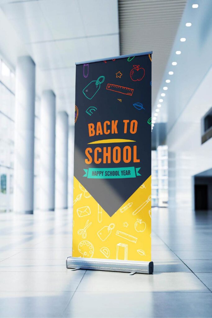 Retractable banner by SignFreaks in Chicago, used for promotions and advertising.